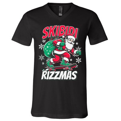 Skibidi Rizzmas Funny Santa Rizz Christmas V-Neck T-Shirt