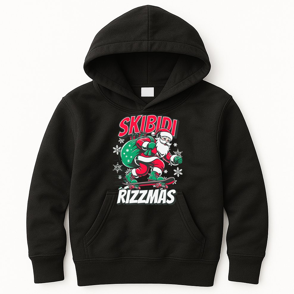 Skibidi Rizzmas Funny Santa Rizz Christmas Kids Hoodie