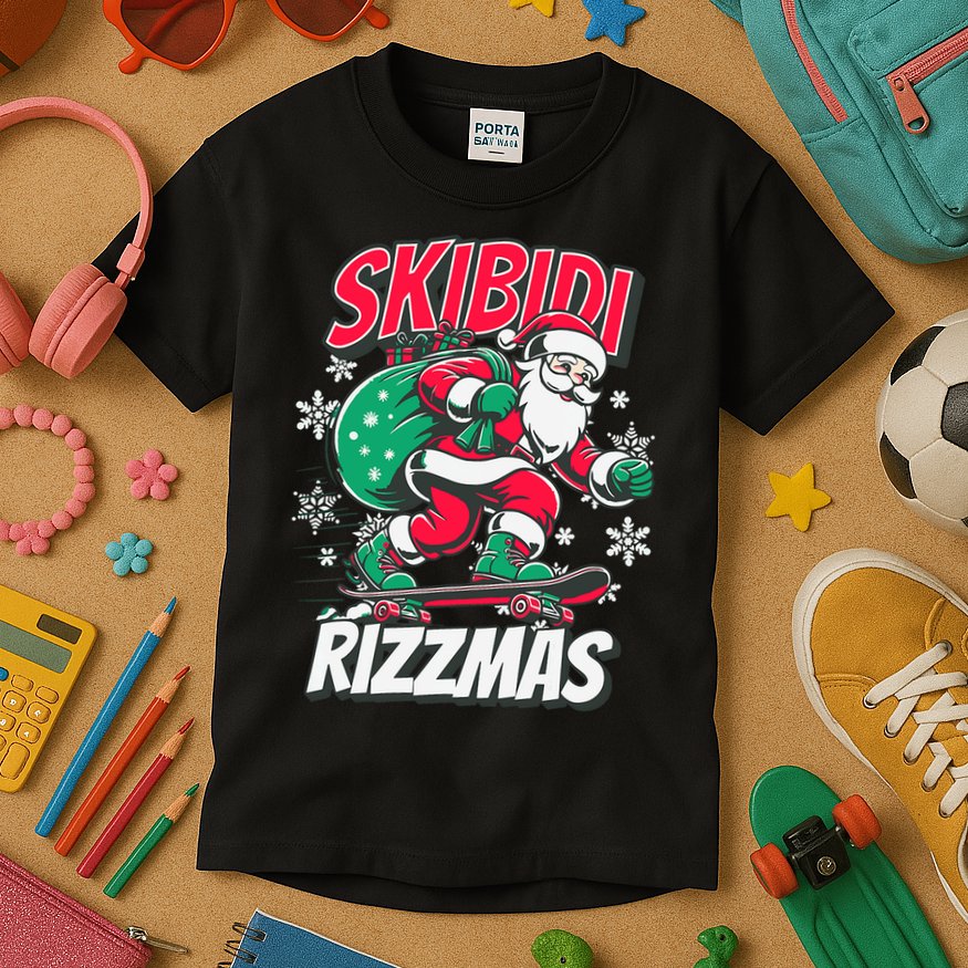 Skibidi Rizzmas Funny Santa Rizz Christmas Kids T-Shirt
