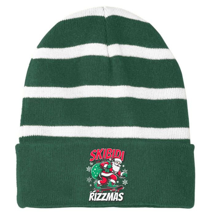 Skibidi Rizzmas Funny Santa Rizz Christmas Striped Beanie with Solid Band