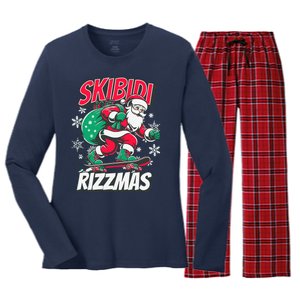 Skibidi Rizzmas Funny Santa Rizz Christmas Women's Long Sleeve Flannel Pajama Set 