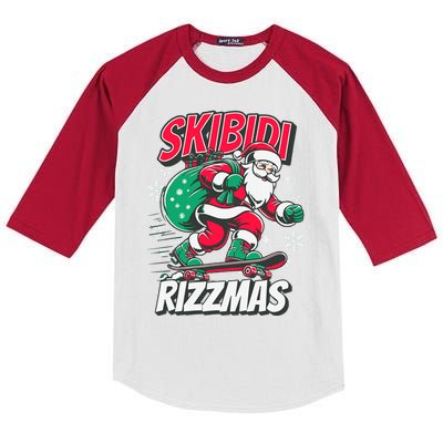 Skibidi Rizzmas Funny Santa Rizz Christmas Kids Colorblock Raglan Jersey