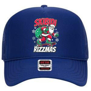 Skibidi Rizzmas Funny Santa Rizz Christmas High Crown Mesh Back Trucker Hat