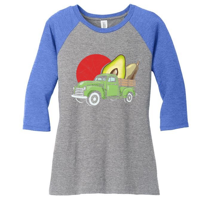 Sweet Retro Farm Truck Vintage Avocado Lover Graphic Meaningful Gift Women's Tri-Blend 3/4-Sleeve Raglan Shirt