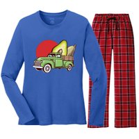 Sweet Retro Farm Truck Vintage Avocado Lover Graphic Gift Women's Long Sleeve Flannel Pajama Set 