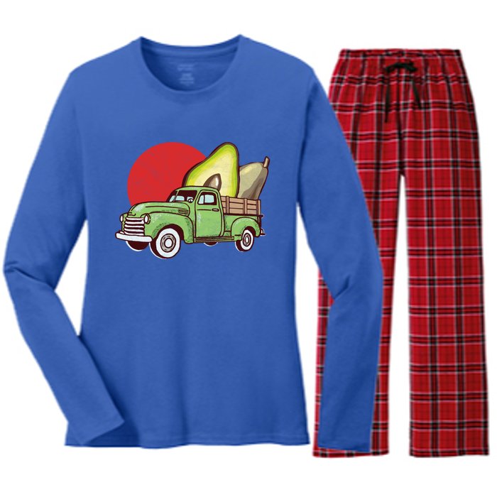 Sweet Retro Farm Truck Vintage Avocado Lover Graphic Gift Women's Long Sleeve Flannel Pajama Set 