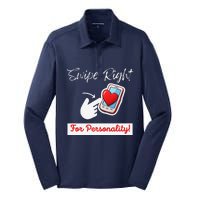 Swipe Right For Personality Humor Premium Silk Touch Performance Long Sleeve Polo