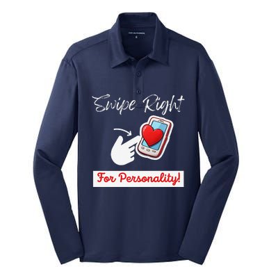 Swipe Right For Personality Humor Premium Silk Touch Performance Long Sleeve Polo