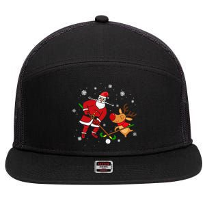 Santa Reindeer Field Hockey Lover Player Team Cute Christmas Gift 7 Panel Mesh Trucker Snapback Hat