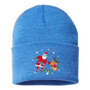 Santa Reindeer Field Hockey Lover Player Team Cute Christmas Gift Sustainable Knit Beanie