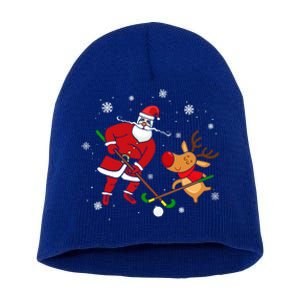 Santa Reindeer Field Hockey Lover Player Team Cute Christmas Gift Short Acrylic Beanie