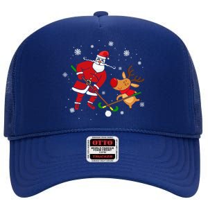 Santa Reindeer Field Hockey Lover Player Team Cute Christmas Gift High Crown Mesh Back Trucker Hat