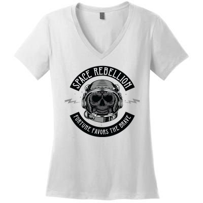 Space Rebellion Fortune Favors The Brave Women's V-Neck T-Shirt