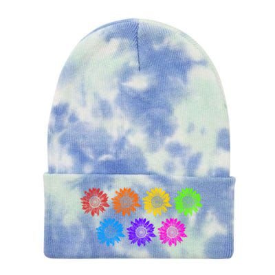 Sunflower Rainbow Flag Flower Sunshine Queer Equality Lgbt Meaningful Gift Tie Dye 12in Knit Beanie