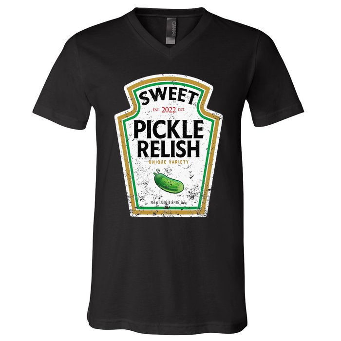 Sweet Relish Funny Halloween Condiment Green Pickle V-Neck T-Shirt