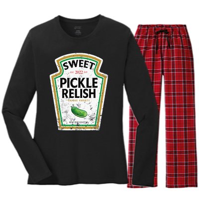 Sweet Relish Funny Halloween Condiment Green Pickle Women's Long Sleeve Flannel Pajama Set 