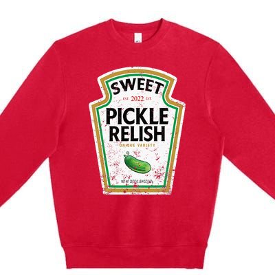 Sweet Relish Funny Halloween Condiment Green Pickle Premium Crewneck Sweatshirt