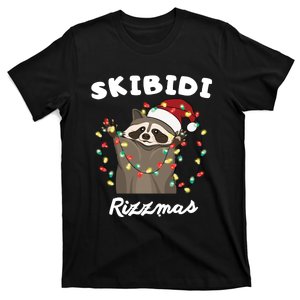 Skbidi Rizzmas Funny Raccoon Xmas Holiday Lights T-Shirt