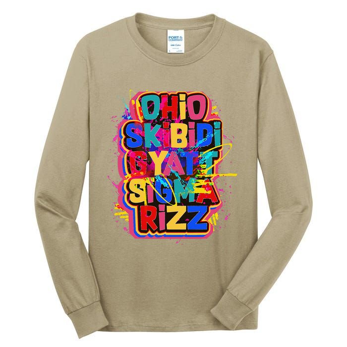 Skibid.I Rizz Gyatt Ohio Sigma Funny Rizzler Gift Toilet Meme Tall Long Sleeve T-Shirt