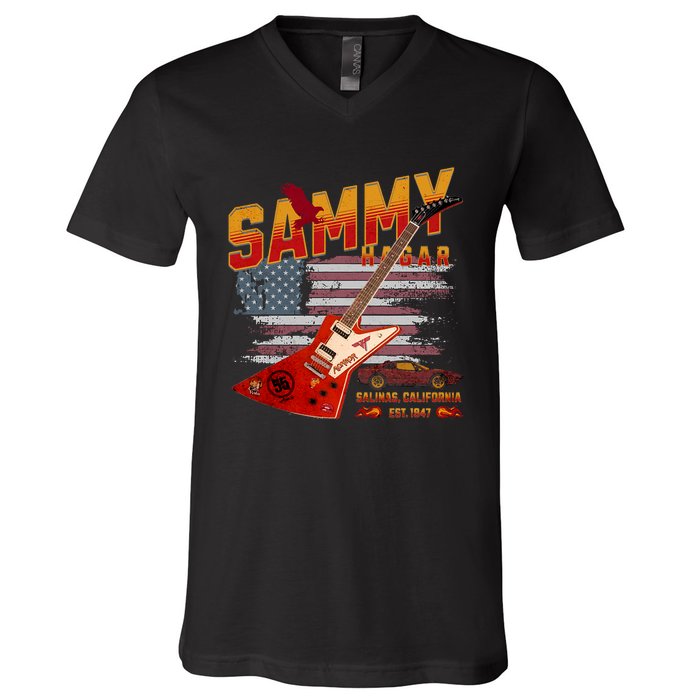 Sammy Red Guitar Rock Both Worlds Vh Concert V-Neck T-Shirt