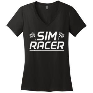 Sim Racer Gaming Simulation Race Car Sim Racing Women's V-Neck T-Shirt