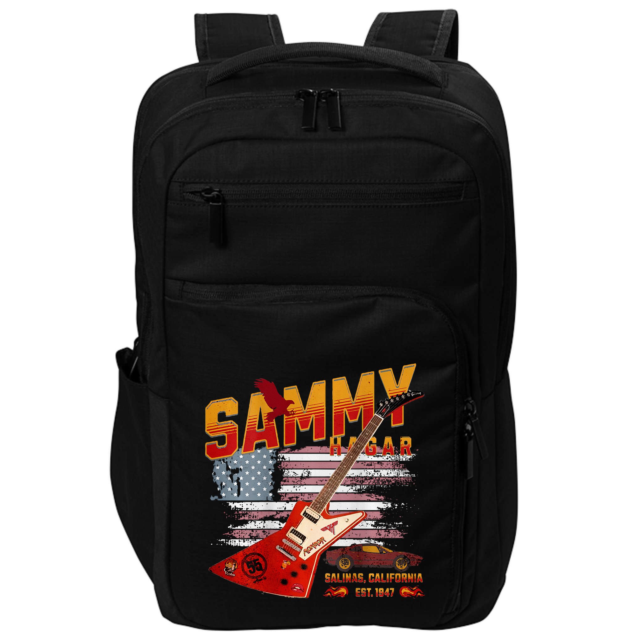 Sammy Red Guitar Rock Front Back Both Worlds Vh Concert Impact Tech Backpack
