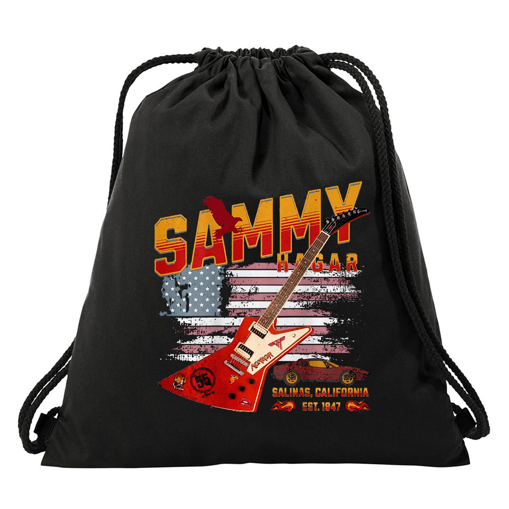 Sammy Red Guitar Rock Front Back Both Worlds Vh Concert Drawstring Bag