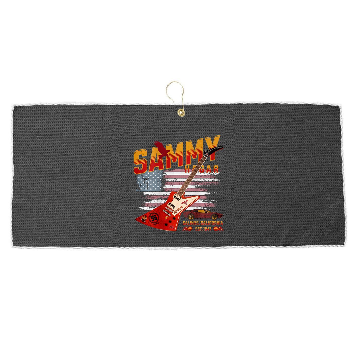 Sammy Red Guitar Rock Front Back Both Worlds Vh Concert Large Microfiber Waffle Golf Towel