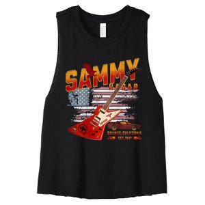 Sammy Red Guitar Rock Front Back Both Worlds Vh Concert Women's Racerback Cropped Tank