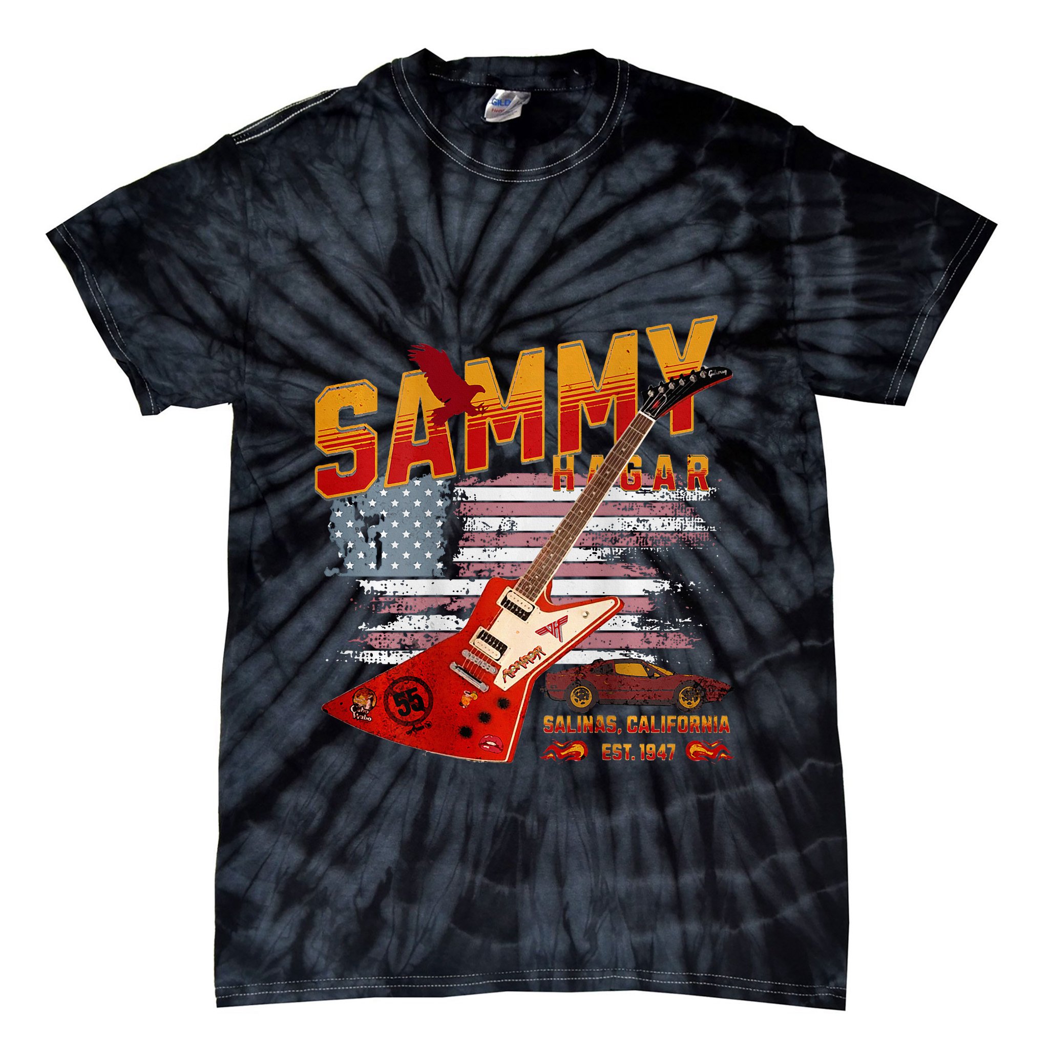 Sammy Red Guitar Rock Front Back Both Worlds Vh Concert Tie-Dye T-Shirt