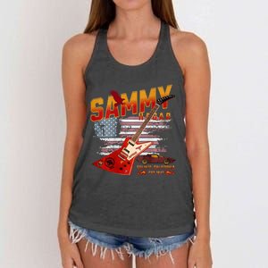 Sammy Red Guitar Rock Front Back Both Worlds Vh Concert Women's Knotted Racerback Tank