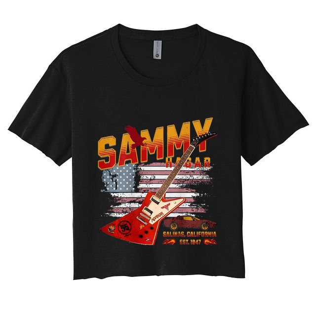 Sammy Red Guitar Rock Front Back Both Worlds Vh Concert Crop Top
