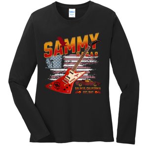 Sammy Red Guitar Rock Front Back Both Worlds Vh Concert Ladies Long Sleeve Shirt