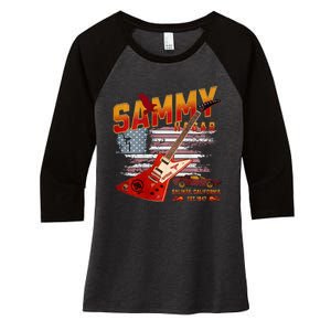 Sammy Red Guitar Rock Front Back Both Worlds Vh Concert Women's Tri-Blend 3/4-Sleeve Raglan Shirt