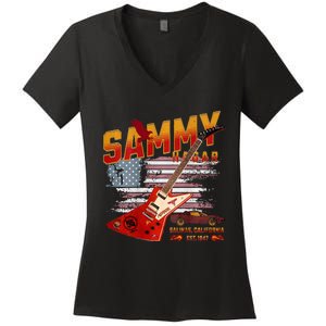 Sammy Red Guitar Rock Front Back Both Worlds Vh Concert Women's V-Neck T-Shirt