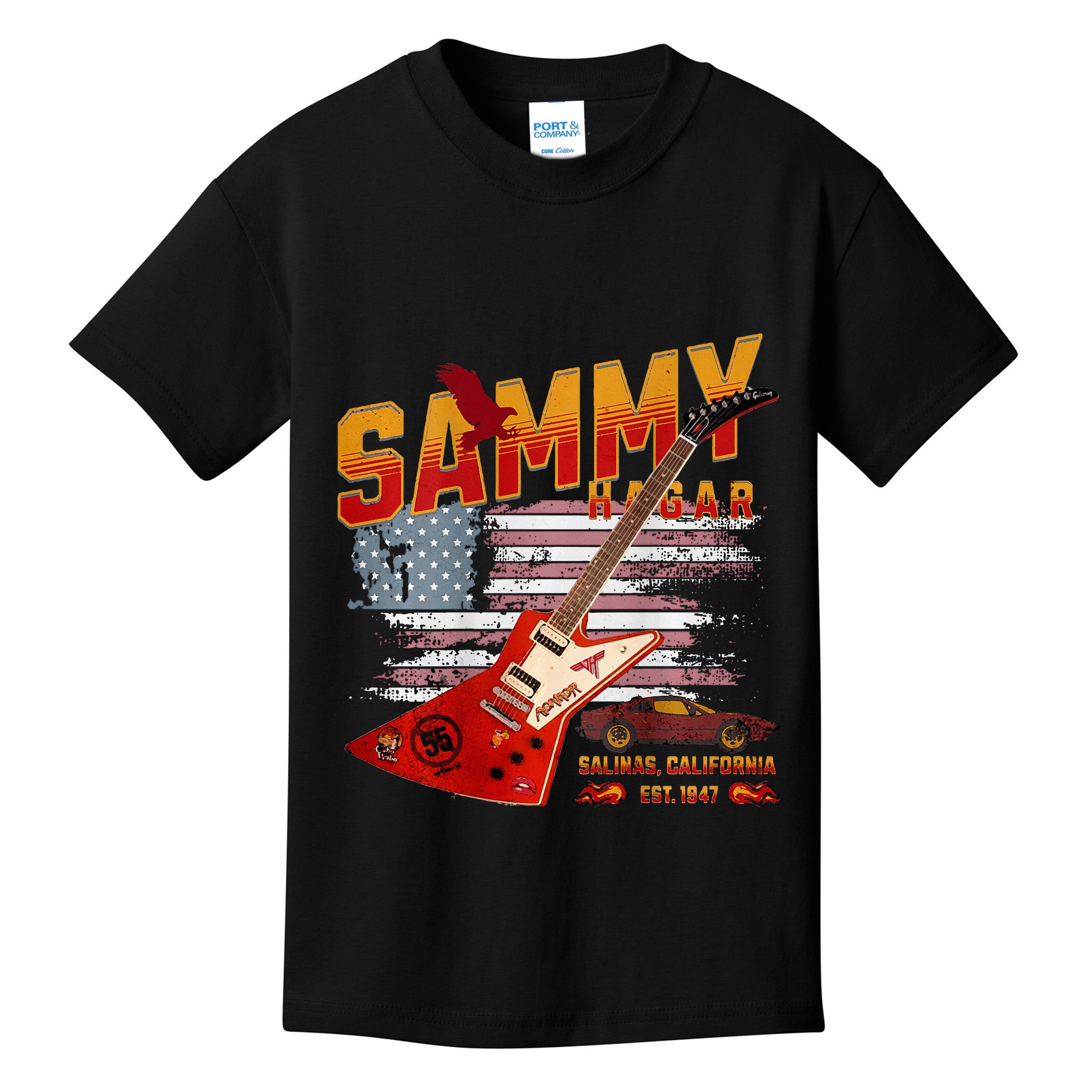 Sammy Red Guitar Rock Front Back Both Worlds Vh Concert Kids T-Shirt