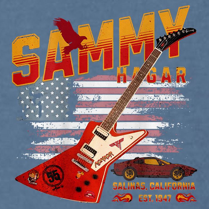 Sammy Red Guitar Rock Front Back Both Worlds Vh Concert Garment-Dyed Sweatshirt