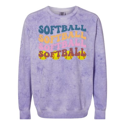 Softball Retro Groovy Sport Lover Colorblast Crewneck Sweatshirt