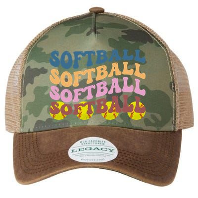 Softball Retro Groovy Sport Lover Legacy Tie Dye Trucker Hat