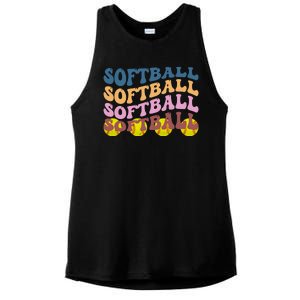 Softball Retro Groovy Sport Lover Ladies PosiCharge Tri-Blend Wicking Tank