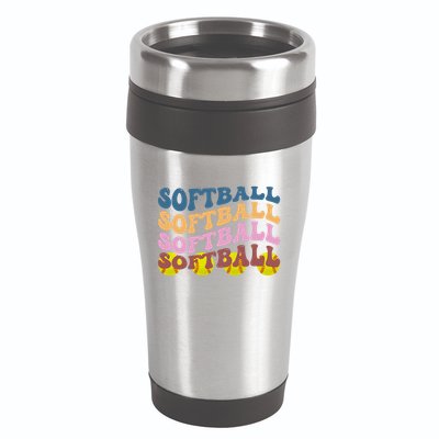 Softball Retro Groovy Sport Lover 16oz Travel Tumbler