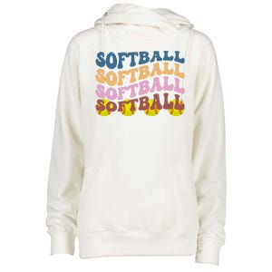 Softball Retro Groovy Sport Lover Womens Funnel Neck Pullover Hood