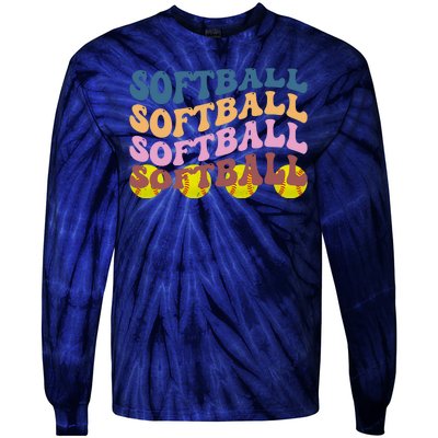 Softball Retro Groovy Sport Lover Tie-Dye Long Sleeve Shirt