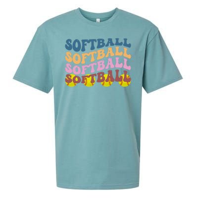 Softball Retro Groovy Sport Lover Sueded Cloud Jersey T-Shirt