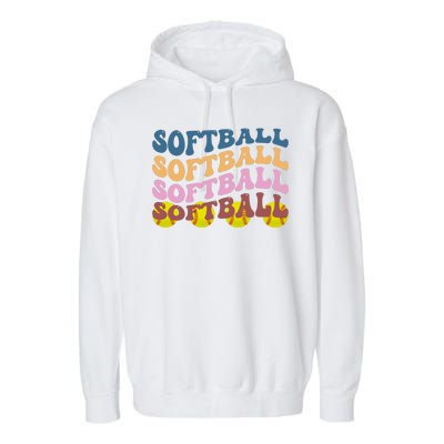 Softball Retro Groovy Sport Lover Garment-Dyed Fleece Hoodie