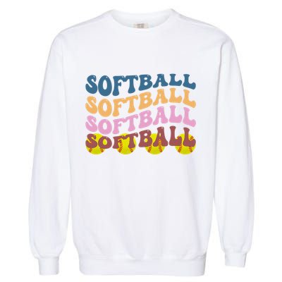 Softball Retro Groovy Sport Lover Garment-Dyed Sweatshirt
