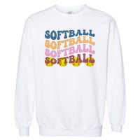 Softball Retro Groovy Sport Lover Garment-Dyed Sweatshirt