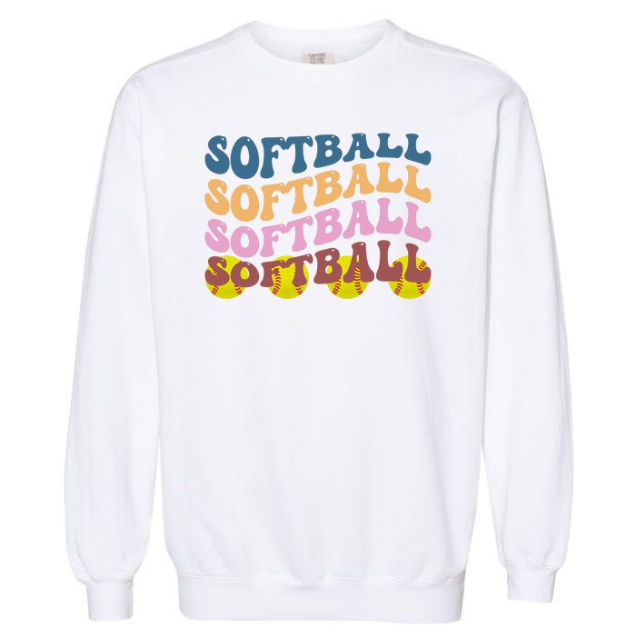 Softball Retro Groovy Sport Lover Garment-Dyed Sweatshirt