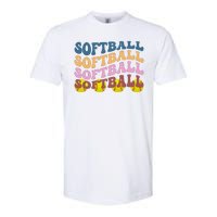 Softball Retro Groovy Sport Lover Softstyle CVC T-Shirt