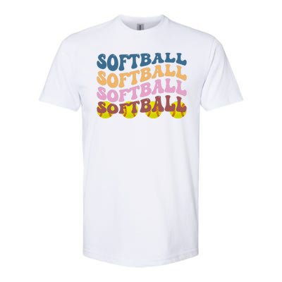 Softball Retro Groovy Sport Lover Softstyle CVC T-Shirt